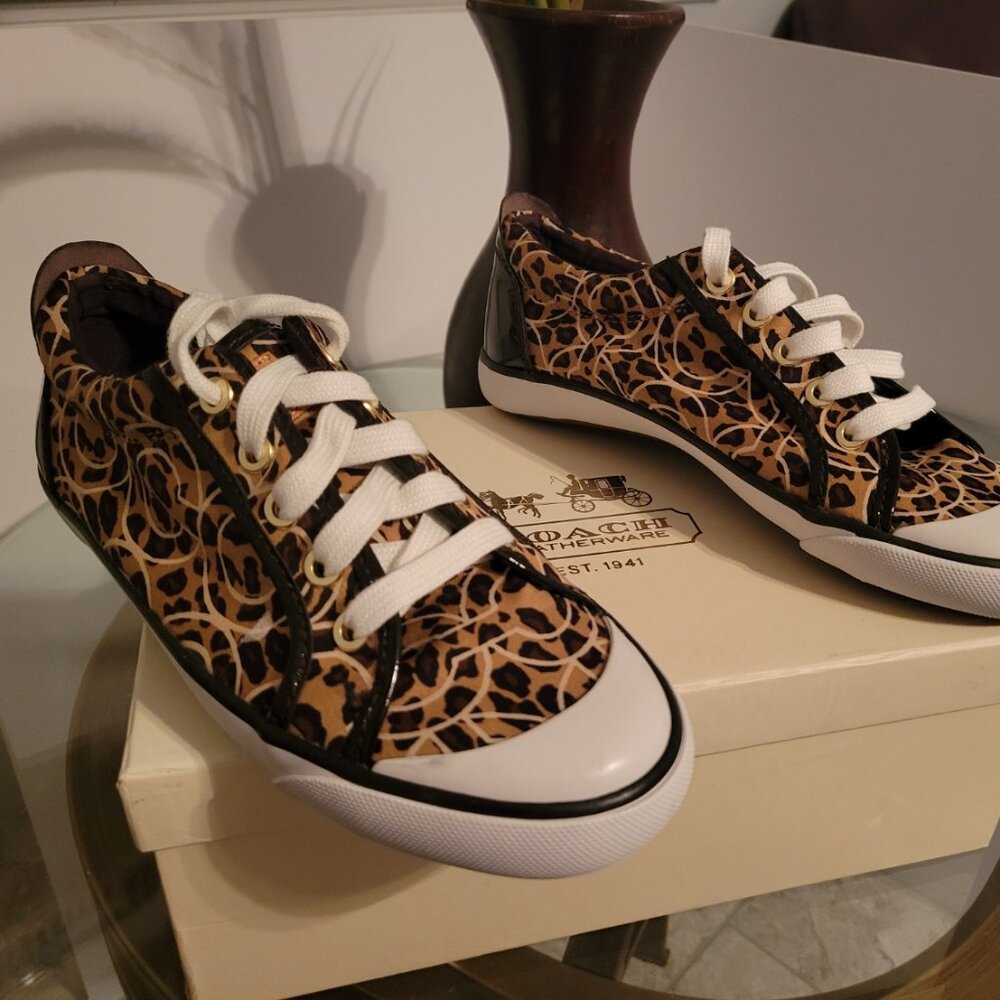 Coach Leopard Print Sneakers with Black and White Accents